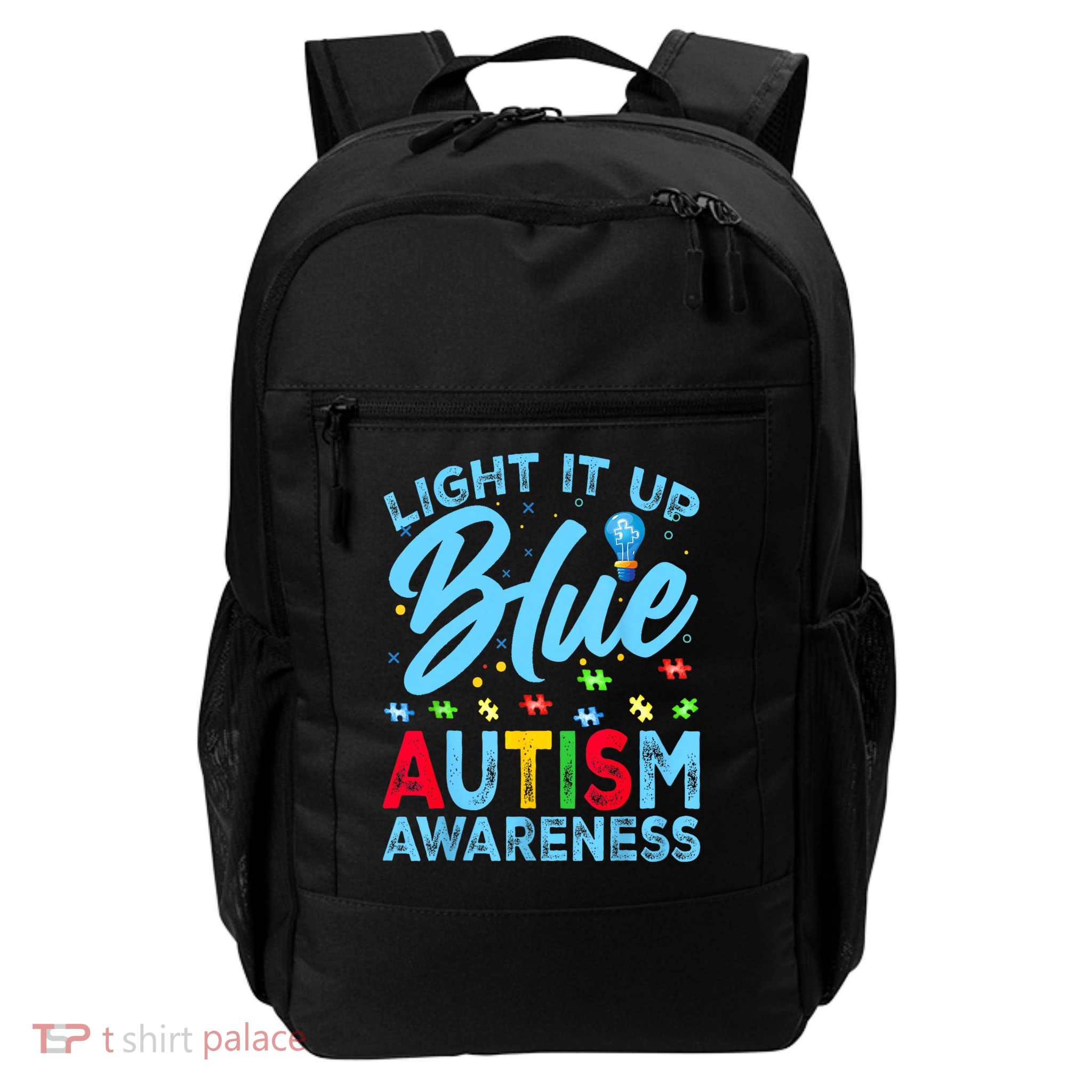 Light It Up Blue Autism Awareness Men Women Kids Daily Commute Backpack
