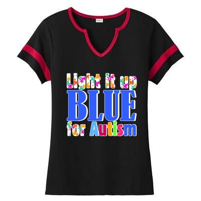 Light It Up Blue For Autism Awareness Month Ladies Halftime Notch Neck Tee