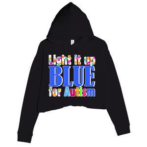 Light It Up Blue For Autism Awareness Month Crop Fleece Hoodie