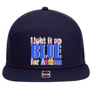 Light It Up Blue For Autism Awareness Month 7 Panel Mesh Trucker Snapback Hat