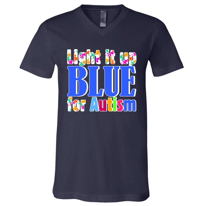 Light It Up Blue For Autism Awareness Month V-Neck T-Shirt