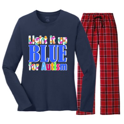 Light It Up Blue For Autism Awareness Month Women's Long Sleeve Flannel Pajama Set 