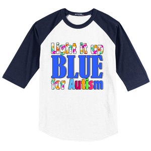 Light It Up Blue For Autism Awareness Month Baseball Sleeve Shirt