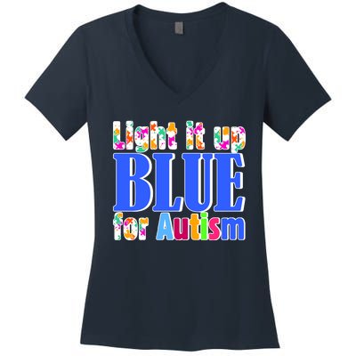 Light It Up Blue For Autism Awareness Month Women's V-Neck T-Shirt