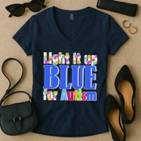 Light It Up Blue For Autism Awareness Month Women's V-Neck T-Shirt