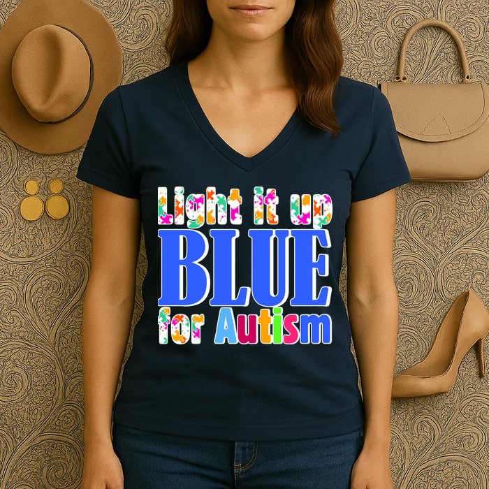 Light It Up Blue For Autism Awareness Month Women's V-Neck T-Shirt