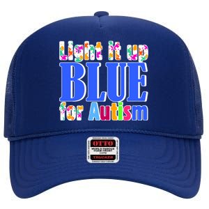 Light It Up Blue For Autism Awareness Month High Crown Mesh Back Trucker Hat