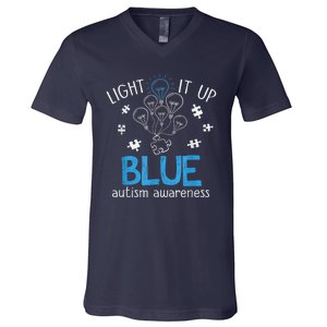 Light It Up Blue For Autism Awareness Month V-Neck T-Shirt