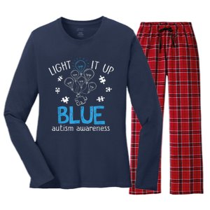 Light It Up Blue For Autism Awareness Month Women's Long Sleeve Flannel Pajama Set 