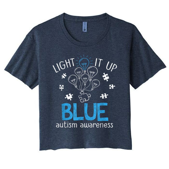 Light It Up Blue For Autism Awareness Month Women's Crop Top Tee