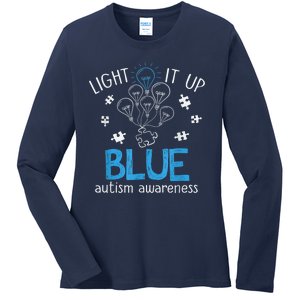 Light It Up Blue For Autism Awareness Month Ladies Long Sleeve Shirt