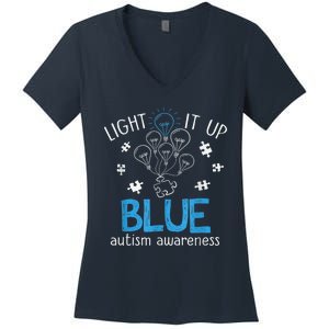 Light It Up Blue For Autism Awareness Month Women's V-Neck T-Shirt