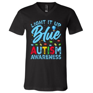 Light It Up Blue Autism Awareness V-Neck T-Shirt