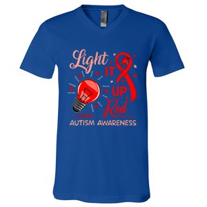 Light It Up Red Utism Awareness Acceptance Red Instead Gift V-Neck T-Shirt