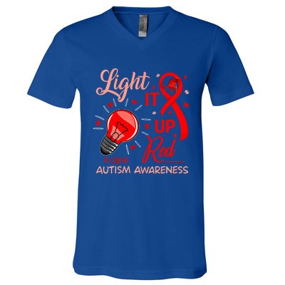 Light It Up Red Utism Awareness Acceptance Red Instead Gift V-Neck T-Shirt