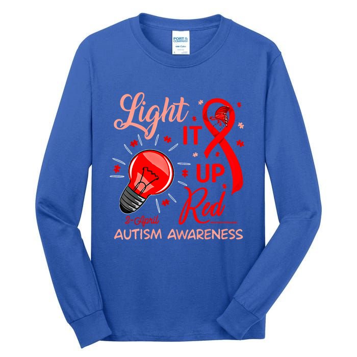 Light It Up Red Utism Awareness Acceptance Red Instead Gift Tall Long Sleeve T-Shirt