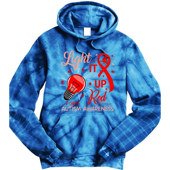 Light It Up Red Utism Awareness Acceptance Red Instead Gift Tie Dye Hoodie