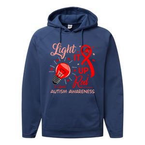 Light It Up Red Utism Awareness Acceptance Red Instead Gift Performance Fleece Hoodie