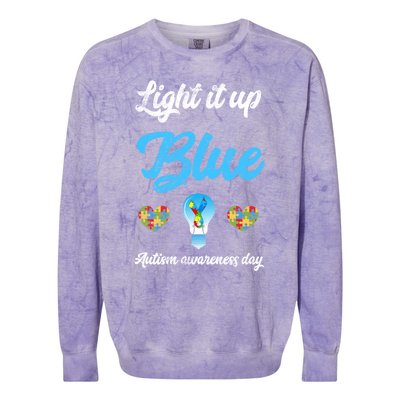 Light It Up Blue Autism Awareness Day Down Syndrome Gift Colorblast Crewneck Sweatshirt