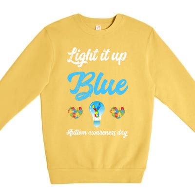 Light It Up Blue Autism Awareness Day Down Syndrome Gift Premium Crewneck Sweatshirt