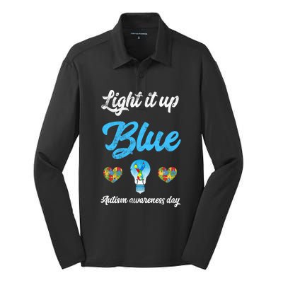 Light It Up Blue Autism Awareness Day Down Syndrome Gift Silk Touch Performance Long Sleeve Polo