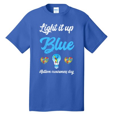 Light It Up Blue Autism Awareness Day Down Syndrome Gift Tall T-Shirt