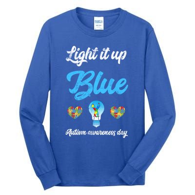 Light It Up Blue Autism Awareness Day Down Syndrome Gift Tall Long Sleeve T-Shirt