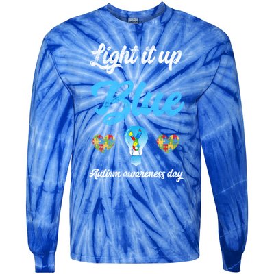 Light It Up Blue Autism Awareness Day Down Syndrome Gift Tie-Dye Long Sleeve Shirt