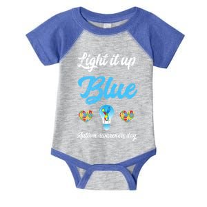 Light It Up Blue Autism Awareness Day Down Syndrome Gift Infant Baby Jersey Bodysuit