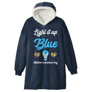 Light It Up Blue Autism Awareness Day Down Syndrome Gift Hooded Wearable Blanket