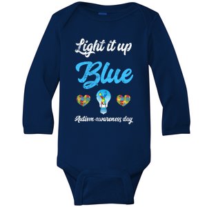 Light It Up Blue Autism Awareness Day Down Syndrome Gift Baby Long Sleeve Bodysuit