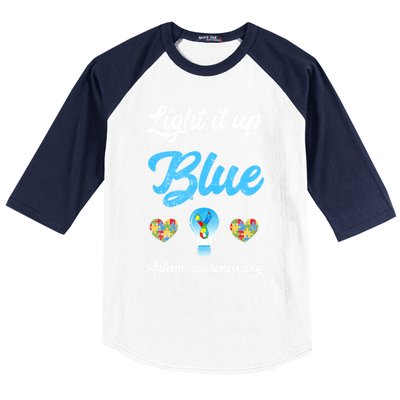 Light It Up Blue Autism Awareness Day Down Syndrome Gift Baseball Sleeve Shirt