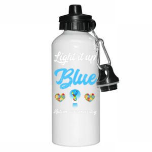 Light It Up Blue Autism Awareness Day Down Syndrome Gift Aluminum Water Bottle