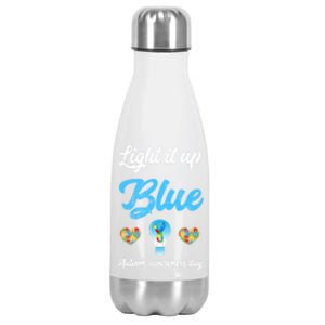 Light It Up Blue Autism Awareness Day Down Syndrome Gift Stainless Steel Insulated Water Bottle