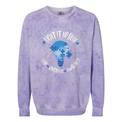 Light It Up Blue Love Kindness Awareness Puzzle Autism Awareness Month Colorblast Crewneck Sweatshirt