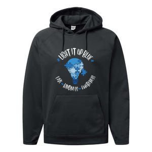 Light It Up Blue Love Kindness Awareness Puzzle Autism Awareness Month Performance Fleece Hoodie