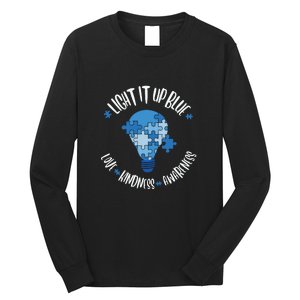 Light It Up Blue Love Kindness Awareness Puzzle Autism Awareness Month Long Sleeve Shirt