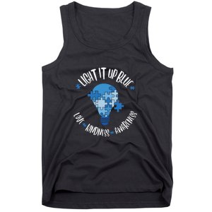 Light It Up Blue Love Kindness Awareness Puzzle Autism Awareness Month Tank Top