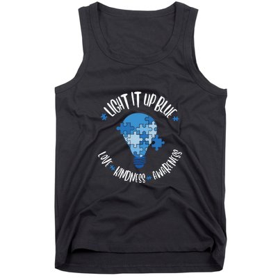 Light It Up Blue Love Kindness Awareness Puzzle Autism Awareness Month Tank Top