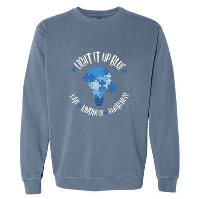 Light It Up Blue Love Kindness Awareness Puzzle Autism Awareness Month Garment-Dyed Sweatshirt