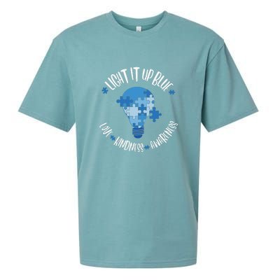 Light It Up Blue Love Kindness Awareness Puzzle Autism Awareness Month Sueded Cloud Jersey T-Shirt