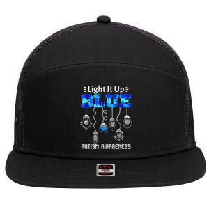 Light It Up Blue Autism Awareness Autistic Puzzle Piece 7 Panel Mesh Trucker Snapback Hat