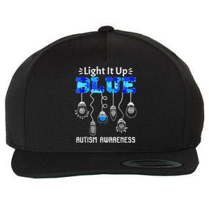 Light It Up Blue Autism Awareness Autistic Puzzle Piece Wool Snapback Cap