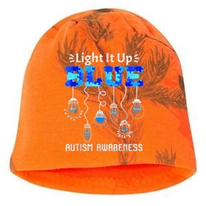 Light It Up Blue Autism Awareness Autistic Puzzle Piece Kati - Camo Knit Beanie