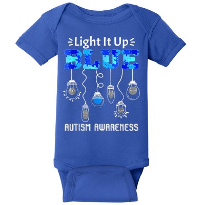 Light It Up Blue Autism Awareness Autistic Puzzle Piece Baby Bodysuit