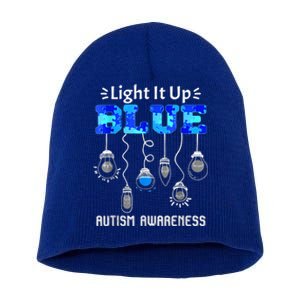 Light It Up Blue Autism Awareness Autistic Puzzle Piece Short Acrylic Beanie