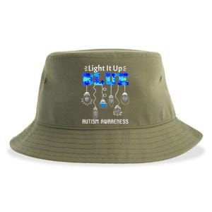 Light It Up Blue Autism Awareness Autistic Puzzle Piece Sustainable Bucket Hat