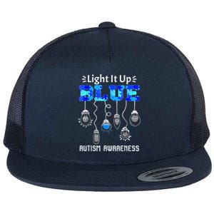 Light It Up Blue Autism Awareness Autistic Puzzle Piece Flat Bill Trucker Hat