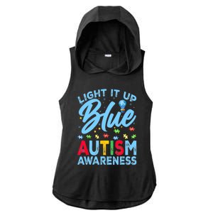 Light It Up Blue Autism Awareness Ladies PosiCharge Tri-Blend Wicking Draft Hoodie Tank