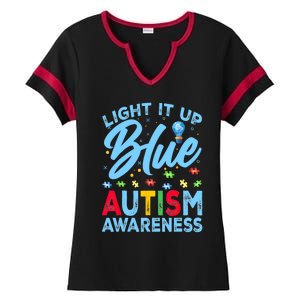 Light It Up Blue Autism Awareness Ladies Halftime Notch Neck Tee